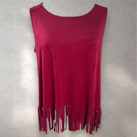 Source Unknown Tops - Cowgirl Hardware Womens Western Suede Fringe Tank Top Rodeo Cowboy Large